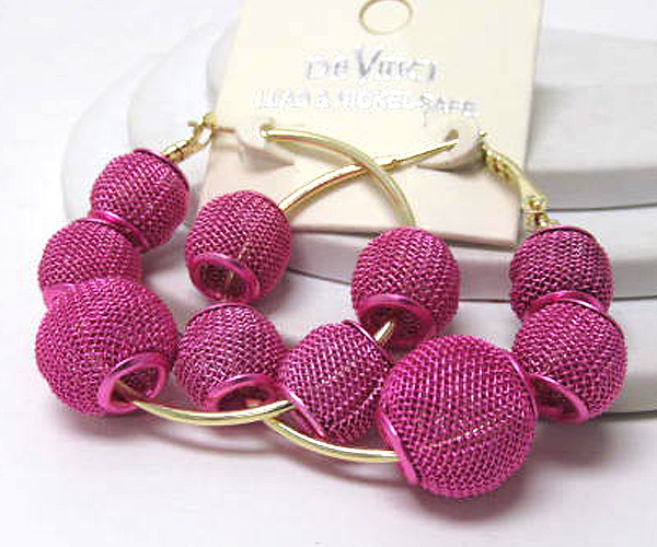 Small hoop colored metal mesh ball basketball wives inspired earring  - hoops