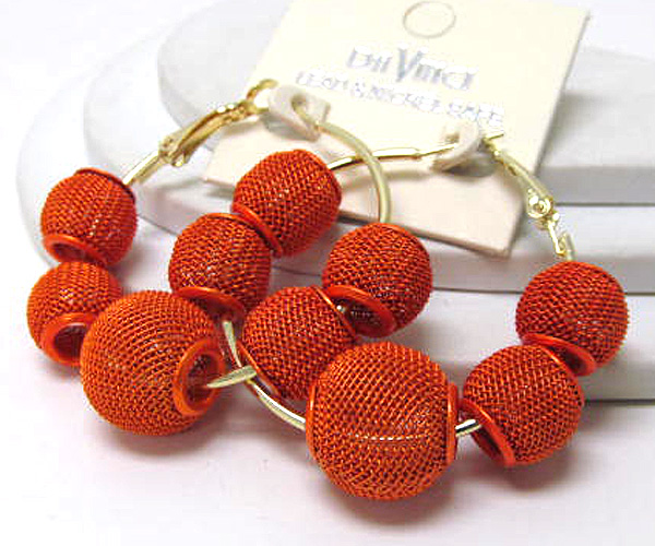 Small hoop colored metal mesh ball basketball wives inspired earring  - hoops