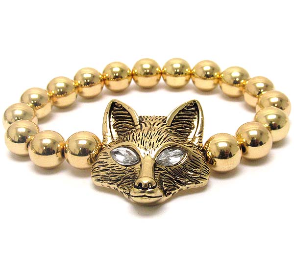 Crystal deco eyed fox head stretch bracelet