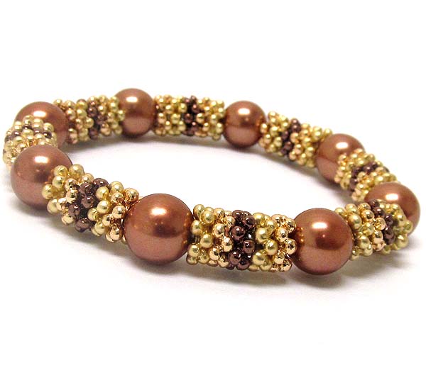 Multi pearls and small metal ball pattern stretch barcelet