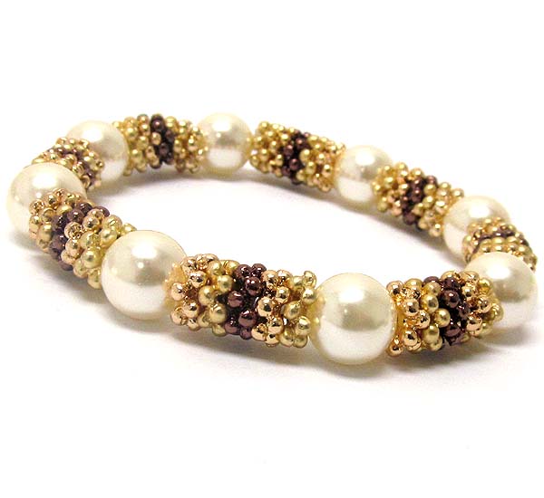 Multi pearls and small metal ball pattern stretch barcelet