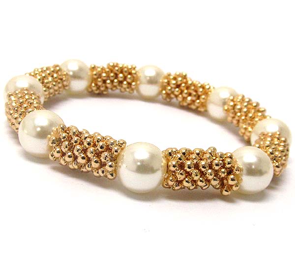 Multi pearls and small metal ball pattern stretch barcelet