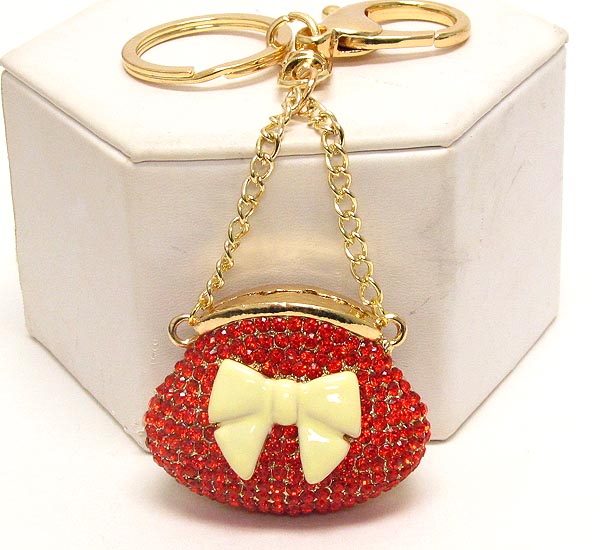 Crystal and epoxy bow with small chain hand bag key chain