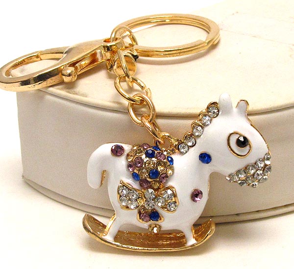 Crystal on metal toy horse key chain