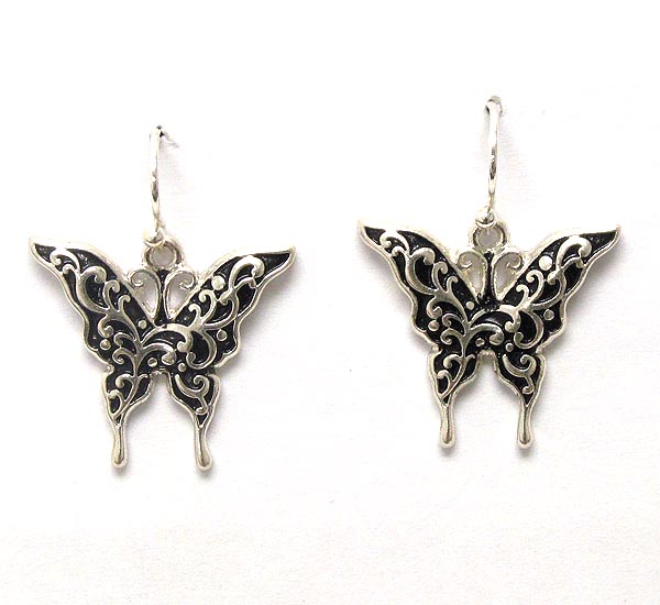 Metal filigree butterfly earring