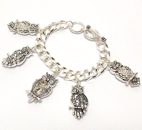 Crystal deco multi owlcharm bracelet