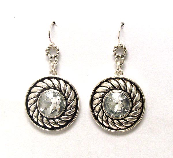 Facet glass and textured disk earring