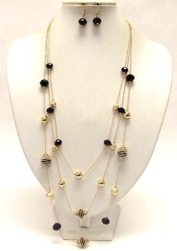 Multi ball and layered long necklace and earring set