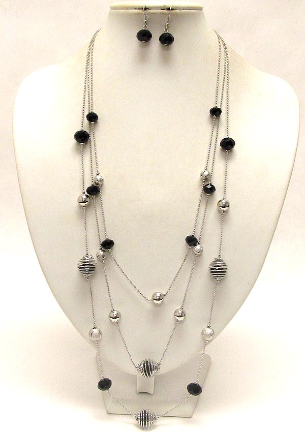 Multi ball and layered long necklace and earring set