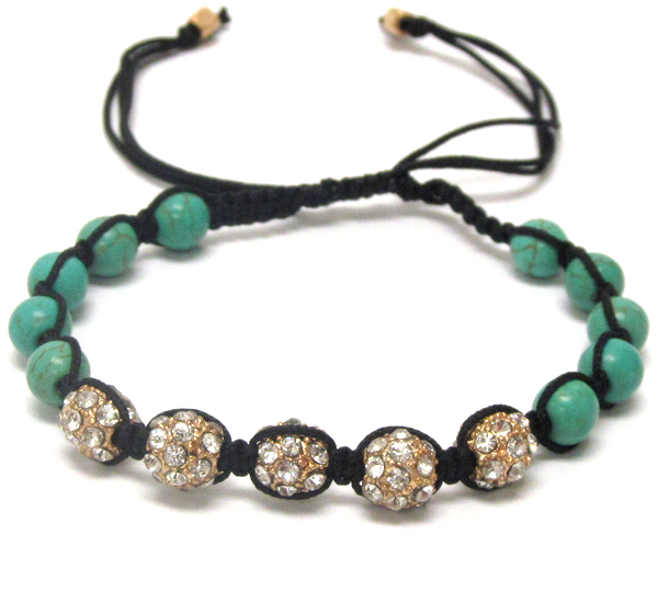 Multi crystal ball link shambhala bracelet