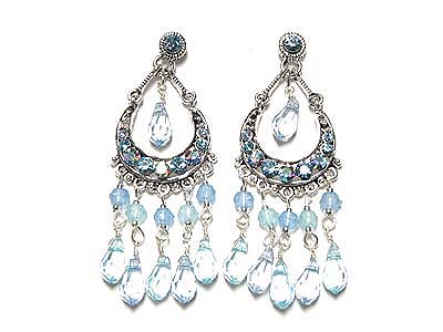 Crystal and glass beads drop chandelier earring