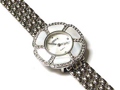 Designer inspired crystal and mop flower watch