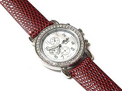 Designer style crystal genuine leather band watch