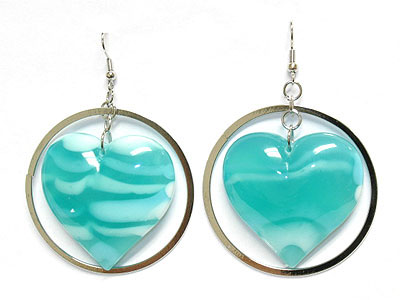 Marble patten heart dangle earring