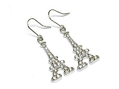 Made in korea whitegold plating crystal eiffel tower earring