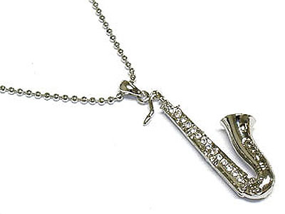 Made in korea whitegold plating music theme crystal saxophone necklace