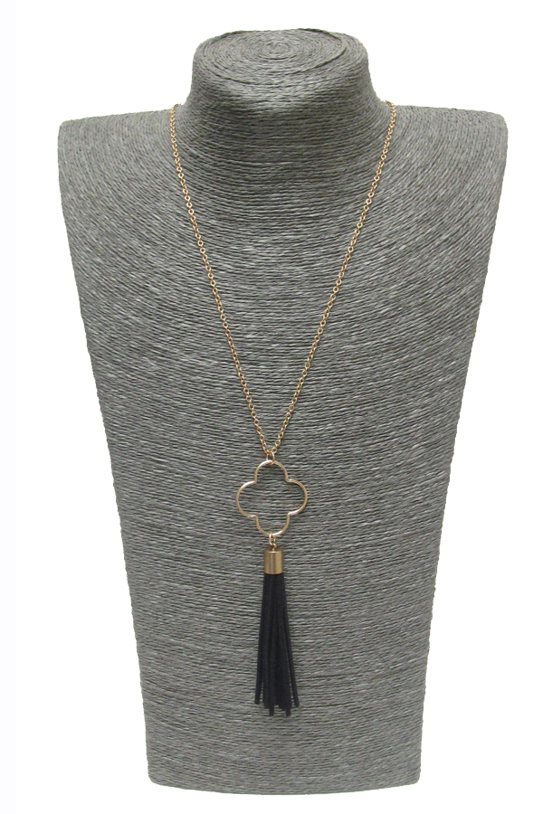 Metal textured figure with tassel drop necklace 