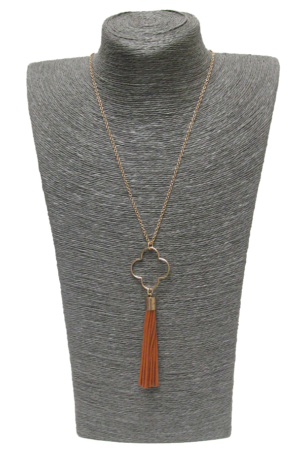 Metal textured figure with tassel drop necklace 