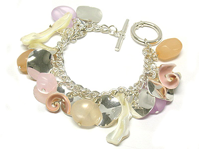 Natural shell disk and anchor charm bracelet