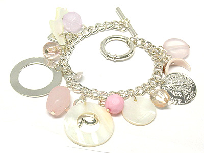 Natural shell disk charm bracelet