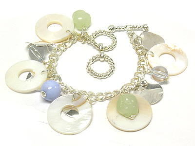 Natural shell disk charm bracelet