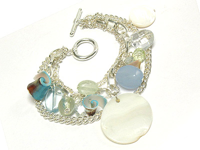 Natural shell disk charm bracelet