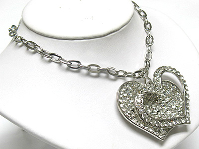 Crystal double layer heart peandant necklace