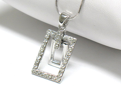 Made in korea whitegold plating double layer crystal frame necklace