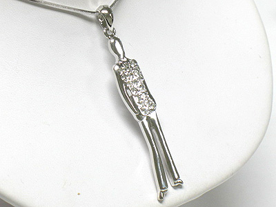 Made in korea whitegold plating crystal standing tall man pendant necklace