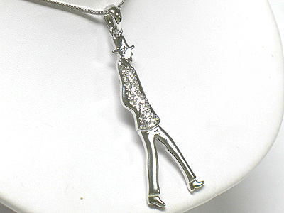 Made in korea whitegold plating crystal walking tall man pendant necklace