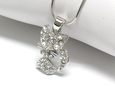 Made in korea whitegold plating crystal cat pendant necklace