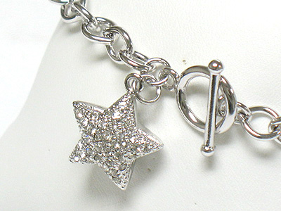 Whitegold palting crystal puff star charm toggle bracelet