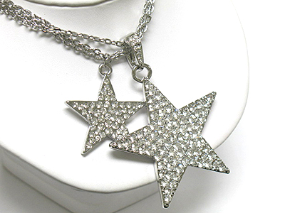 Extra large crystal dual star pendant long necklace