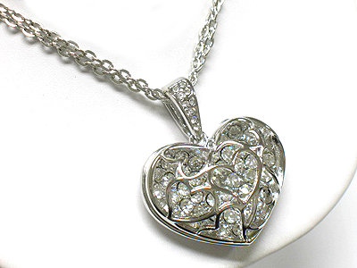 Large crystal inside heart pendant necklace