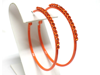 Crystal line enamel metal hoop earring - hoops