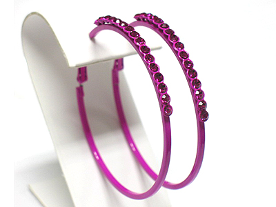 Crystal line enamel metal hoop earring - hoops