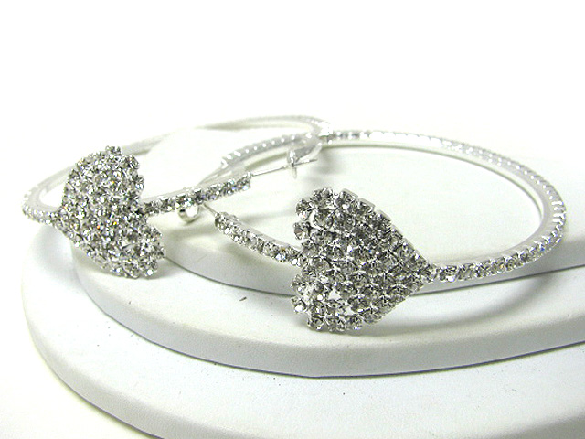 Heart accent 65 mm rhinestone hoop earring - hoops