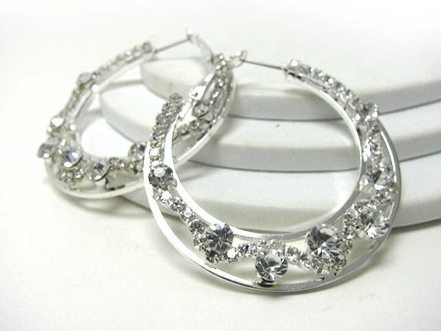 55 mm crystal and rhinestone deco flat hoop earring - hoops