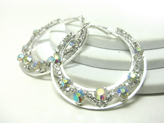 55 mm crystal and rhinestone deco flat hoop earring - hoops