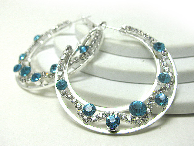 55 mm crystal and rhinestone deco flat hoop earring - hoops