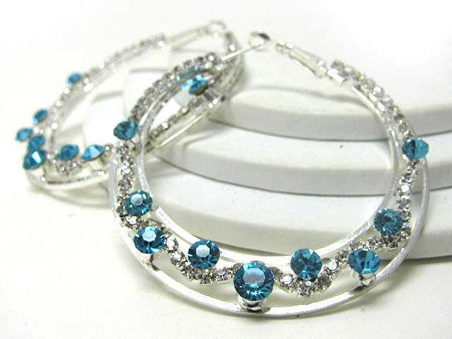 65 mm crystal and rhinestone deco flat hoop earring - hoops