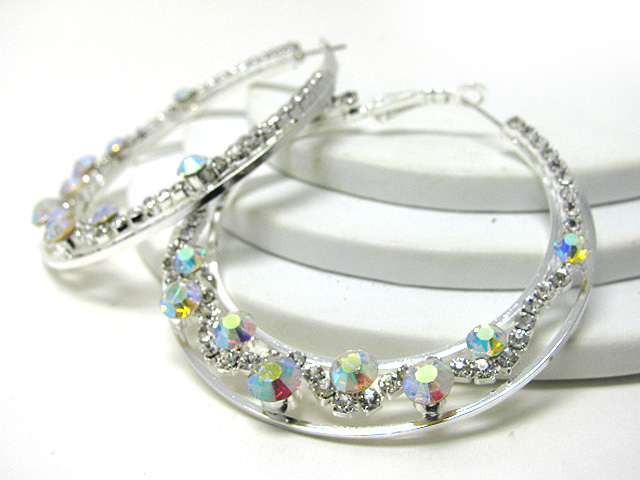 65 mm crystal and rhinestone deco flat hoop earring - hoops