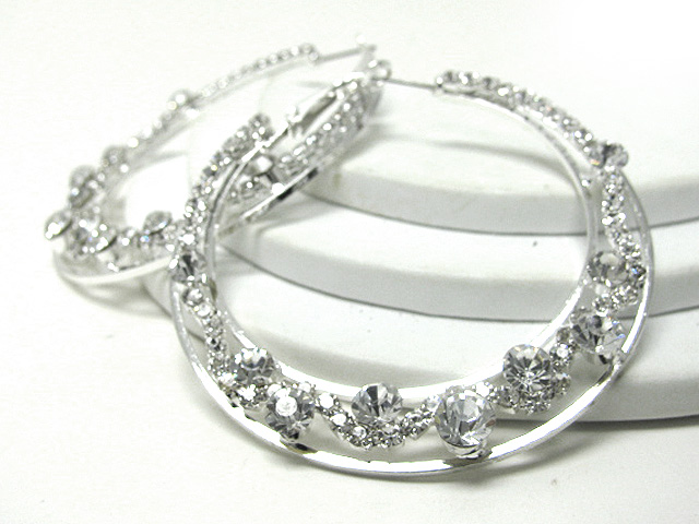 65 mm crystal and rhinestone deco flat hoop earring - hoops