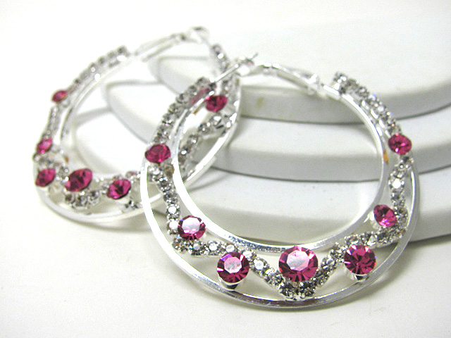 55 mm crystal and rhinestone deco flat hoop earring - hoops