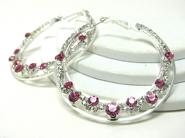 65 mm crystal and rhinestone deco flat hoop earring - hoops