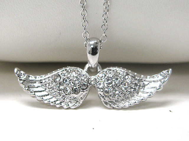 Made in korea whitegold plating crystal stud dual wings pendant necklace