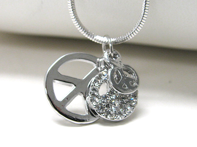 Made in korea whitegold plating crystal stud three peace mark pendant necklace