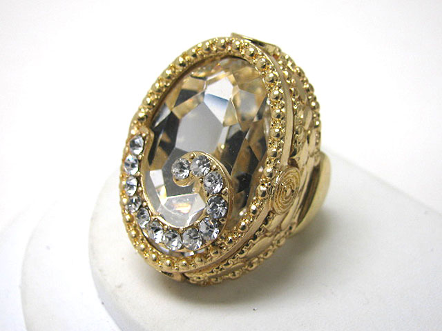 Crystal top glass stone and crystal side deco metal stretch ring