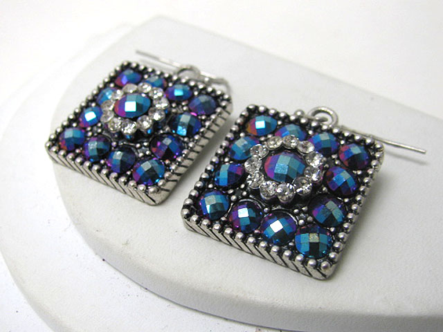 Crystal and metallic stone combo square earring