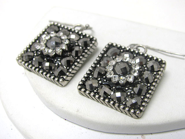 Crystal and metallic stone combo square earring